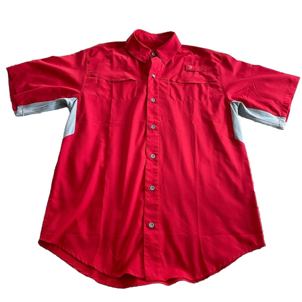 Reel Legends Men's Mariner II Button Down Vented Red Fishing‎ Shirt Sz Small